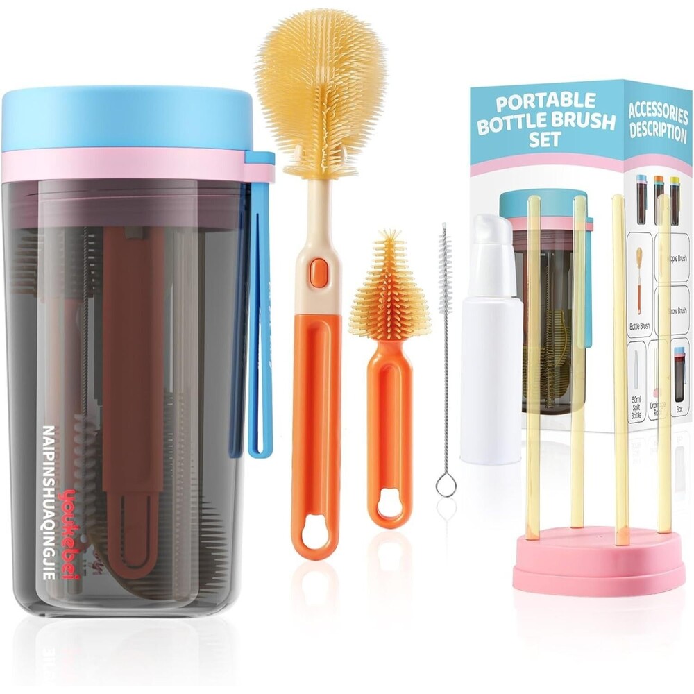 Baby Bottle Cleaner Brush Set, 6-in-1 Travel Bottle Brush Kit